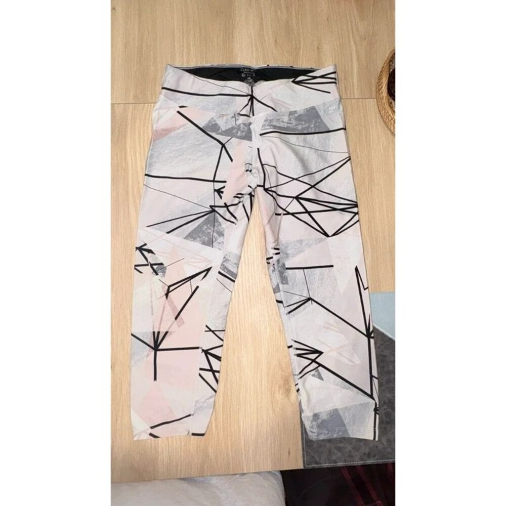 Calvin Klein Performance Abstract Ruched Capri Leggings L Pink Gray Black